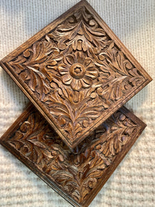 Vintage Wood Carved Square Panels