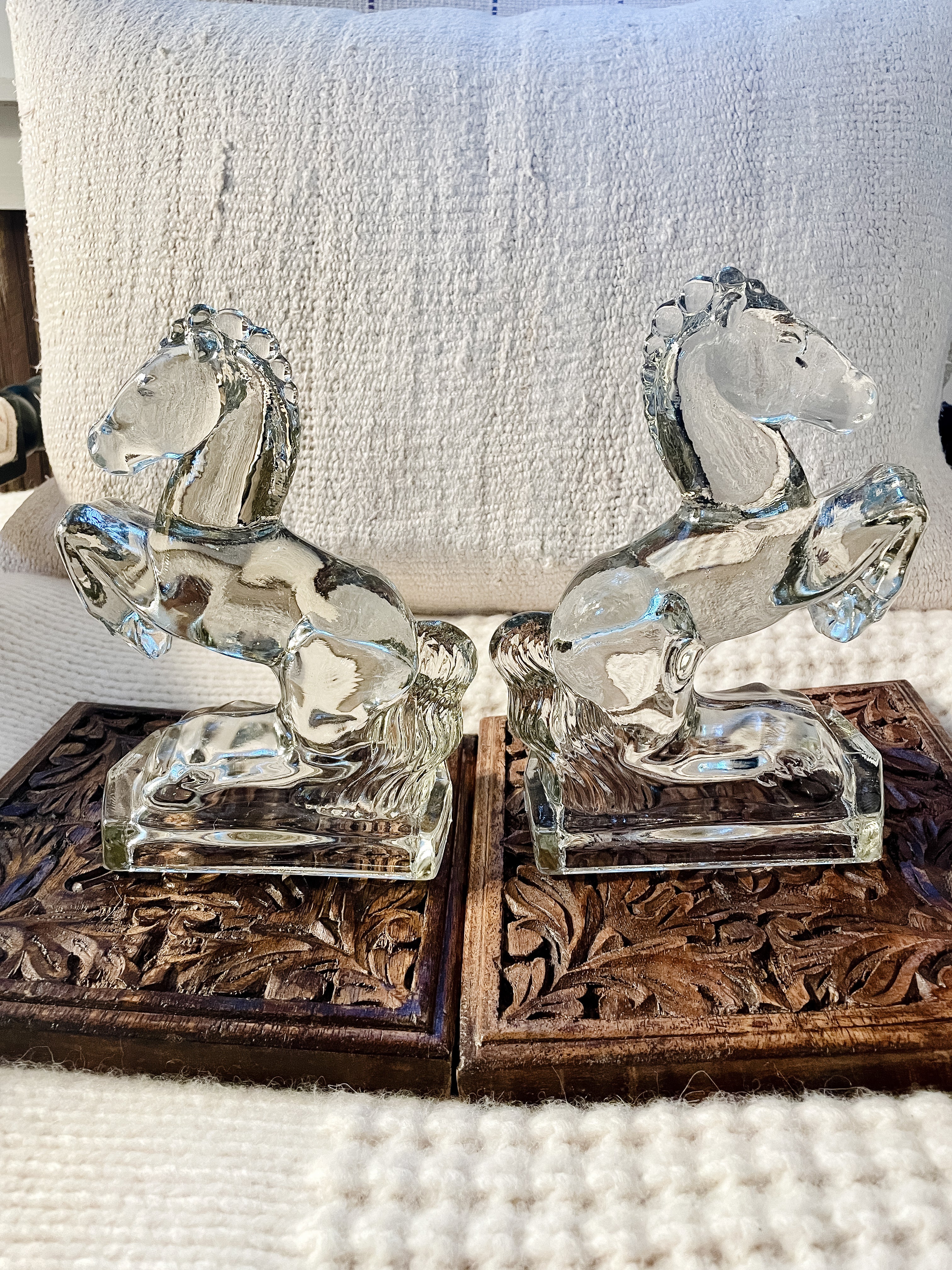 Vintage Glass Horse Statues or Bookends
