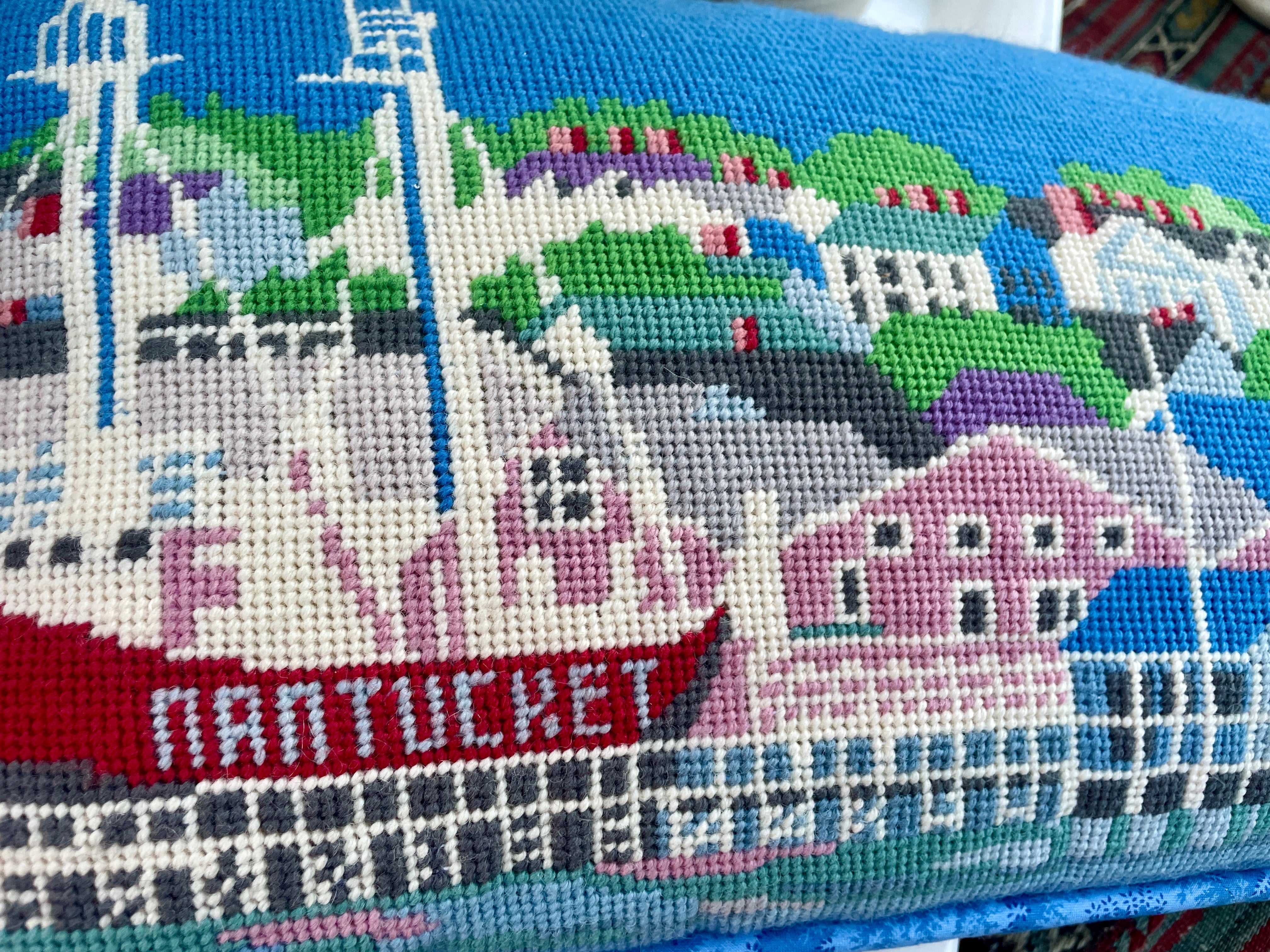 Vintage Nantucket Needlepoint Accent Pillow