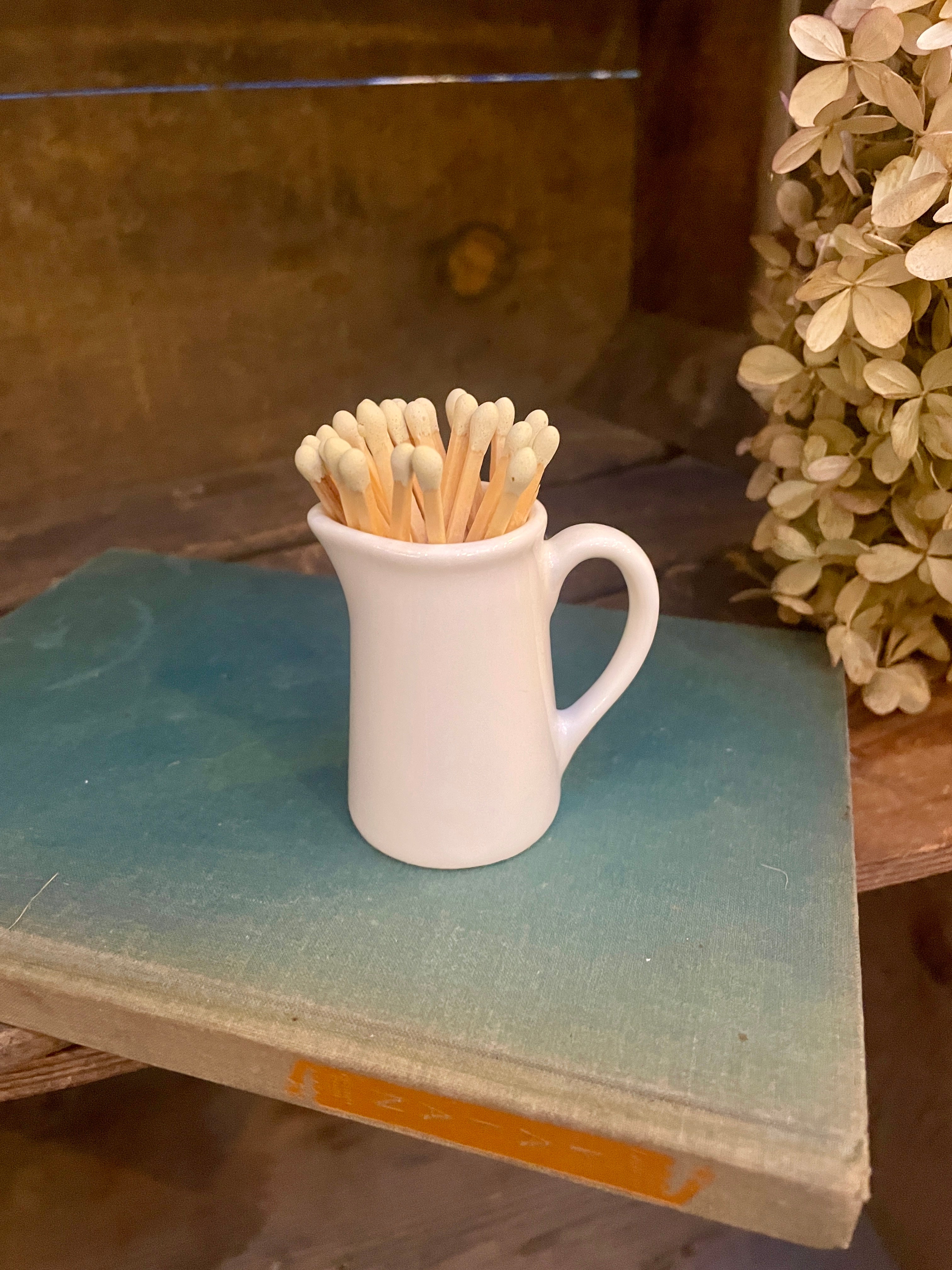 Mini White Pitcher Match Holder w/ Striker