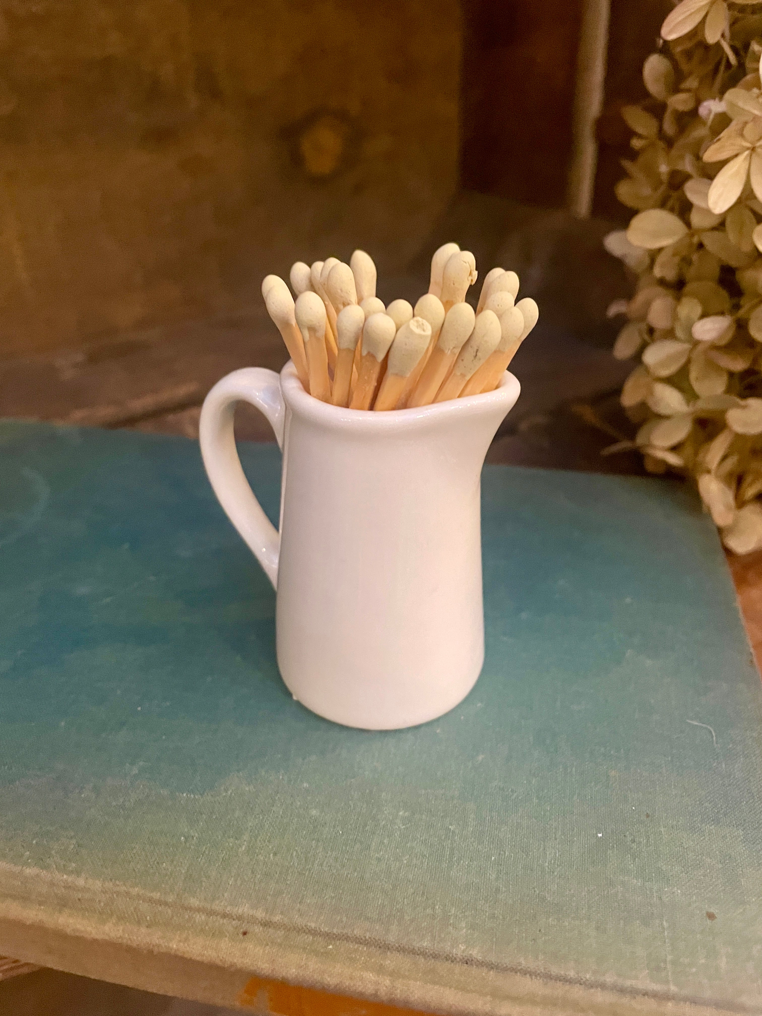 Mini White Pitcher Match Holder w/ Striker