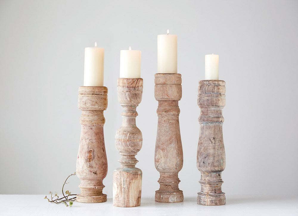 Found Hand-Carved Wood Table Leg Pillar Holders